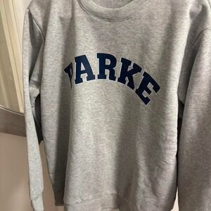 Parke Heather Grey Crewneck Sweatshirt Navy Blue Graphic Pullover Mens Size M